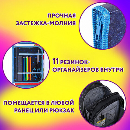 Папка для труда на молнии ЮНЛАНДИЯ А4, 1 отделение, откидная планка, органайзер, "Яркий мяч", 270986