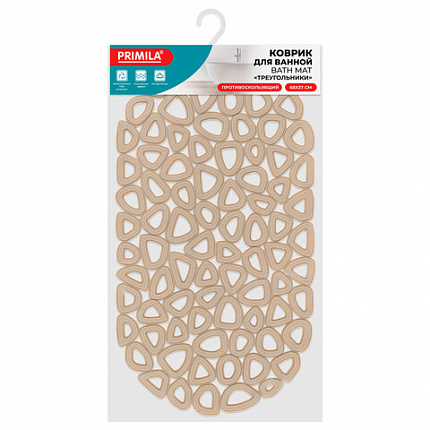 Коврик для ванны противоскользящий 68х37 см, "Треугольники", овальный, бежевый, ПВХ, PRIMILA (ПРИМИЛА), 700380