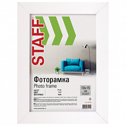 Рамка 10х15 см, небьющаяся, STAFF "Grand", багет 18 мм, белая, МДФ, 391208