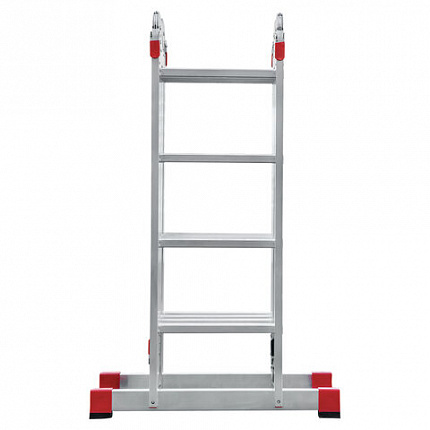 Лестница-трансформер алюминиевая 4х4 ступени, высота 4,5 м (4 секции по 1,2 м) до 150 кг, вес 16,5 кг, НОВАЯ ВЫСОТА, 3320404