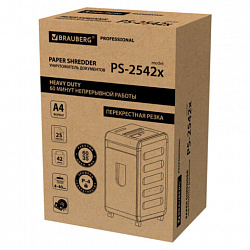 Уничтожитель (шредер) BRAUBERG PROFESSIONAL PS-2542x, CD, "HeavyDuty", 4 уровень секретности, 4х40 мм, 25 листов, корзина 42 литра, 532594