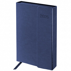 Ежедневник датированный 2026 А5 148х218 мм, GALANT "Magnetic", под кожу, клапан, синий, 117485