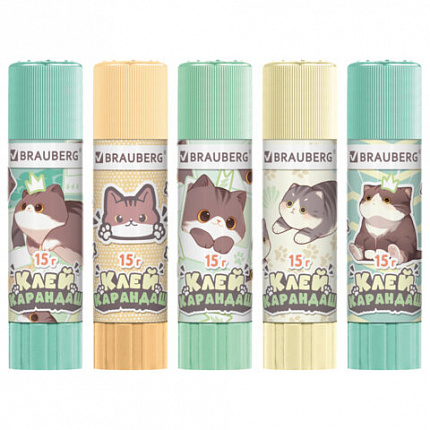 Клей-карандаш 15 г, кросс-серия МИЛЫЕ КОТЫ, ассорти, BRAUBERG, 273228