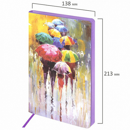 Ежедневник недатированный А5 (138х213 мм), BRAUBERG VISTA, под кожу, гибкий, 136 л., "Watercolour rain", 112005