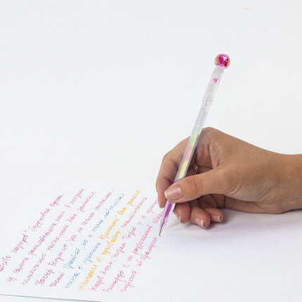 Ручка с топпером гелевая ЮНЛАНДИЯ "Хрустальный шар", ассорти, РАДУЖНЫЕ чернила, игольчатый пишущий узел 0,7 мм, 143785