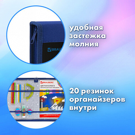 Папка на молнии BRAUBERG А4 с ручкой, с органайзером, 1 отделение, "Супермашина", 272219