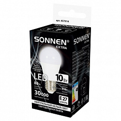 Лампа светодиодная SONNEN EXTRA, 10 (85) Вт, E27, шар, нейтральный белый, 30000 ч, LED G45-10W-4000-Е27, 457914