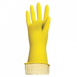 Перчатки МНОГОРАЗОВЫЕ латексные LAIMA "ЛЮКС", хлопчатобумажное напыление, ПЛОТНЫЕ, размер S (малый), желтые, вес 45 г, 600569