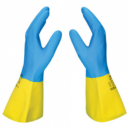 Перчатки латексно-неопреновые SCAFFA "Спектр", КЩС-1, хлопчатобумажное напыление, размер 9, L (большой), 00-01017727