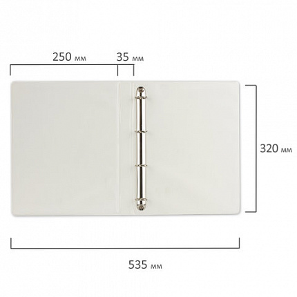 Папка на 4 кольцах с передним прозрачным карманом BRAUBERG, 35 мм, картон/ПВХ, белая, до 180 листов, 221486