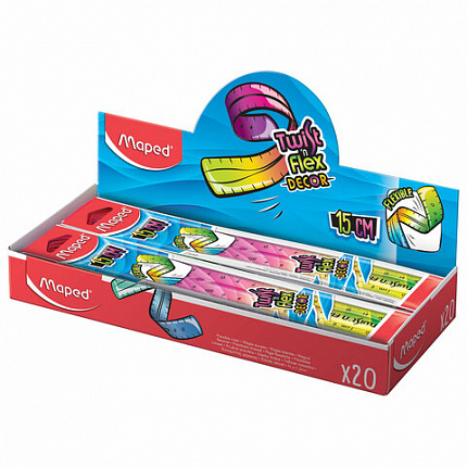 Линейка пластик 15 см, гибкая, MAPED (Франция) "Twist'n Flex Patterns", ассорти, 279115