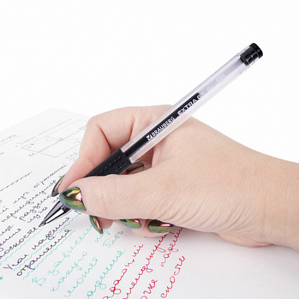 Ручка гелевая с грипом BRAUBERG "EXTRA GT", ЧЕРНАЯ, стандартный узел 0,5 мм, линия 0,35 мм, 143917