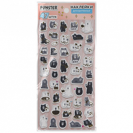 Наклейки декоративные "Забавные зверята", 17,5х9 см, ассорти 4 вида, FUNSTER (ФАНСТЕР), 666097