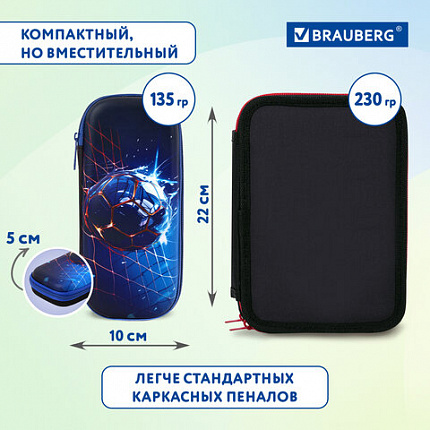 Пенал BRAUBERG, 1 отделение, 1 откидная планка, ЭВА, 22х10х5 см, "Забей гол!", 273511