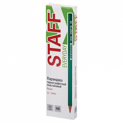 Карандаш чернографитный STAFF "EVERYDAY" BLP-963, 1 шт., НВ, пластиковый, зеленый корпус, 180962