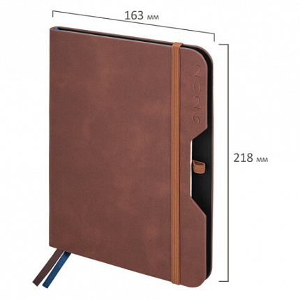 Ежедневник датированный 2026, А5, 151х213 мм, BRAUBERG "Note", под кожу, держатель для ручки, коричневый, 117515