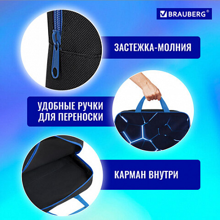 Папка на молнии с ручками BRAUBERG А4, 1 отделение, полиэстер, 80 мм, "Кибер-лава", 272182