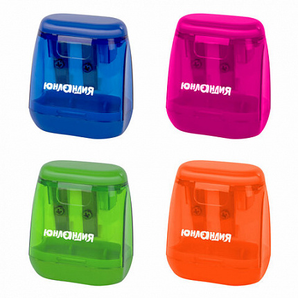 Точилка с контейнером для простых и утолщенных карандашей ЮНЛАНДИЯ "СУНДУЧОК", 2 отверстия, 272506