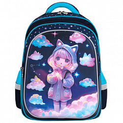 Рюкзак BRAUBERG KIDS FLOSSY, 2 отделения, 3 кармана, "Девочка в облаках", объемный дизайн, 40х28х18 см, 273179