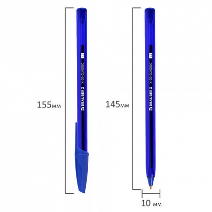 Ручка шариковая BRAUBERG X-30 CLASSIC, СИНЯЯ, мягкое письмо, пишущий узел 1 мм, линия письма 0,5 мм, 144331