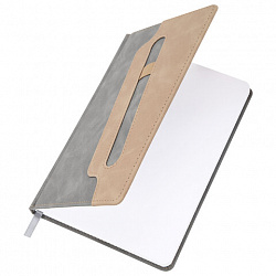 Блокнот А5 148x218 мм BRAUBERG "Assistant", под кожу, 80 листов, держатель, клетка, серый, 118632