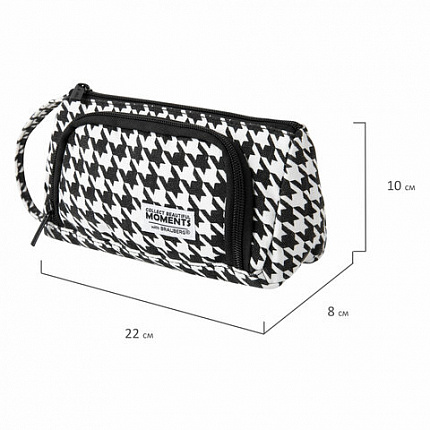 Пенал-косметичка BRAUBERG с ручкой, 1 откидная планка, полиэстер, 22x10х8 см, "Гусиная лапка", 271560