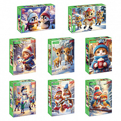 Пазл картонный "ЗИМНИЕ РАДОСТИ " 260 элементов АССОРТИ, 220х330 мм, HATBER