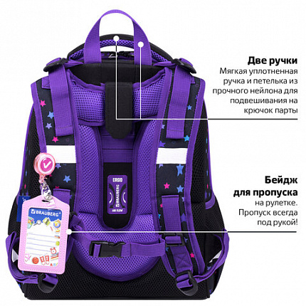 Ранец BRAUBERG PREMIUM, 2 отделения, с брелоком, "Neon cat", 38х29х16 см, 271352