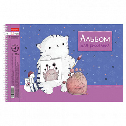 Альбом для рисования А4 32 л., спираль, обл. картон, HATBER, 198х300 мм, "Приключения кота Пирожка" (5 вид), 079775, 32А4Всп