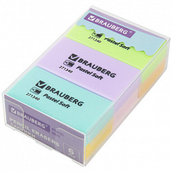 Ластики BRAUBERG PASTEL SOFT НАБОР 6 шт., размер ластика 45х25х10 мм, экологичный ПВХ, 271340