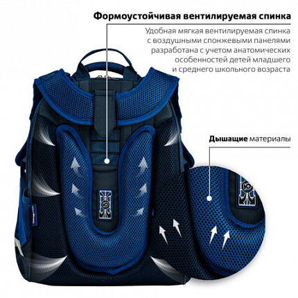 Ранец ЮНЛАНДИЯ EXTRA, с дополнительным объемом, 2 отделения, "Берегись!", объемный дизайн, 38x29x18 см, 272041