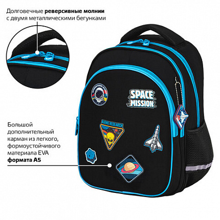 Рюкзак BRAUBERG OPTIMA, 2 отделения, с брелоком, "Открытый космос", 36х27х18 см, 272095