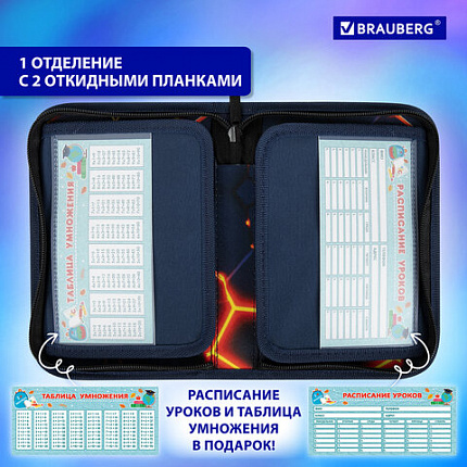 Пенал BRAUBERG, 1 отделение, 2 откидные планки, полиэстер, 21х14 см, "Лава", 270719