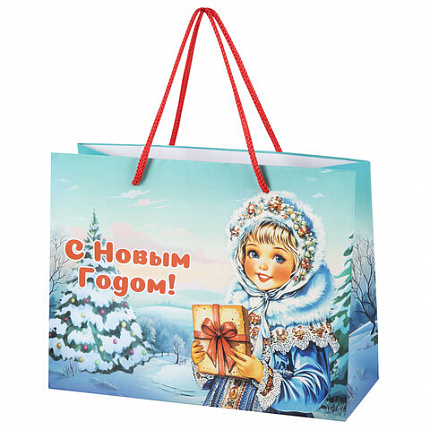 Пакет подарочный (1 шт.) новогодний, 27x11x20 см, "Ретро Новый Год", ламинация, ассорти, ЗОЛОТАЯ СКАЗКА, 592440