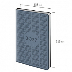 Ежедневник датированный 2027, А5, 138х213 мм, BRAUBERG "Aura", под кожу, гибкий, серо-голубой, 117931