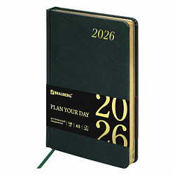 Ежедневник датированный 2026 А5 138x213 мм, BRAUBERG "Iguana", под кожу, темно-зеленый, 117058