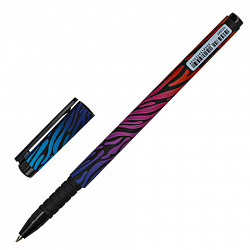 Ручка шариковая BRAUBERG SOFT TOUCH GRIP "NEON ZEBRA", СИНЯЯ, мягкое покрытие, узел 0,7 мм, 143721