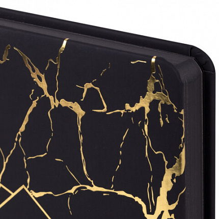 Ежедневник датированный 2026 А5 138x213 мм, BRAUBERG "Goldy", под кожу, цветной срез, черный, 117470