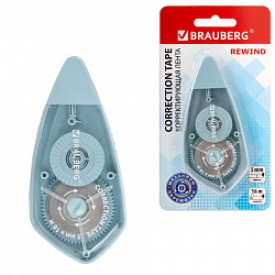 Корректирующая лента BRAUBERG REWIND, 5 мм х 16 м, механизм перемотки, корпус зеленый, блистер, 272489, 272490