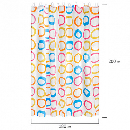 Шторка для ванной ПОЛИЭСТЕР, 180х200 см, кольца в комплекте, КРУГИ, PRIMILA (ПРИМИЛА), 700086