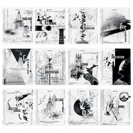 Тетради предметные, КОМПЛЕКТ 12 ПРЕДМЕТОВ, BLACK&WHITE, 48л, матовая ламинация, BRAUBERG, 404835