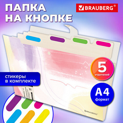 Папка-органайзер на кнопке 5 отделений, BRAUBERG "Extra", А4, пастельные узоры, 274100