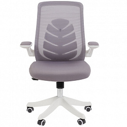 Кресло Chairman CH 565, откидные подлокотники, синхромеханизм, пластик белый, сетка/ткань, серое, 7146049