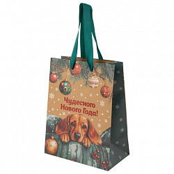 Пакет подарочный (1 шт.) новогодний, 18х10х23 см, "Зимнее волшебство", крафт, ассорти, ЗОЛОТАЯ СКАЗКА, 592435