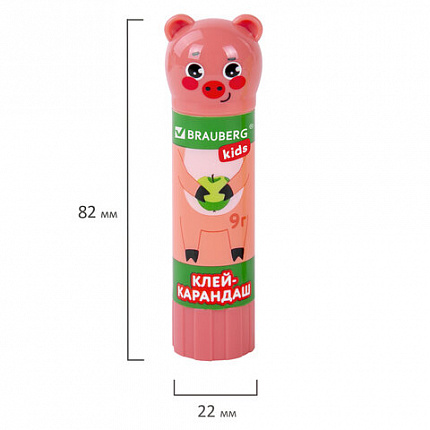 Клей-карандаш "Зверята: кошка, мышка, хрюшка", 9 г, фигурный колпачок, BRAUBERG KIDS, 271138