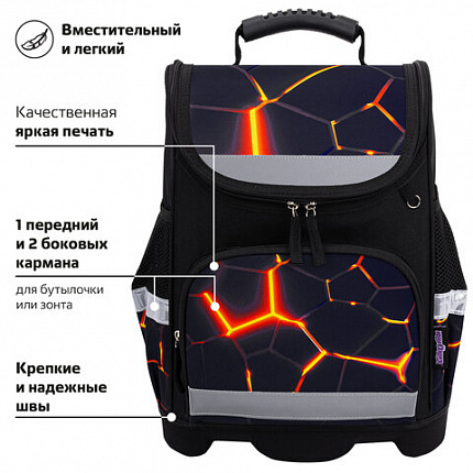 Ранец ЮНЛАНДИЯ WISE, 1 отделение, 3 кармана, устойчивое дно, "Вулкан", 37х29х15 см, 273162