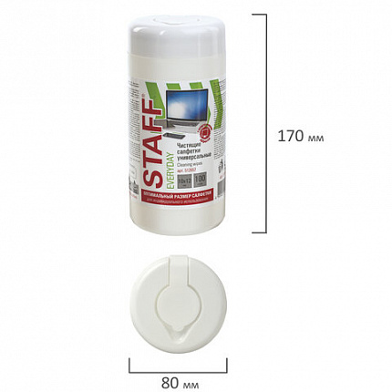 Салфетки для экранов, стекол и пластика универсальные STAFF "EVERYDAY", туба 100 шт., влажные, 512657