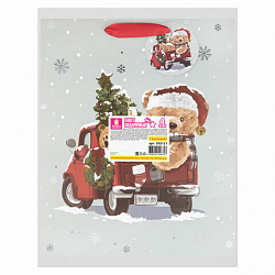 Пакет подарочный КОМПЛЕКТ 4 штуки новогодний 26x13x32 см, "Новогодний мишка", ЗОЛОТАЯ СКАЗКА, 592121