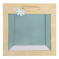 Пакет подарочный (1 шт.) новогодний, 20х8х20 см, "Snowflakes", прозрачное окно, крафт, ЗОЛОТАЯ СКАЗКА, 592444