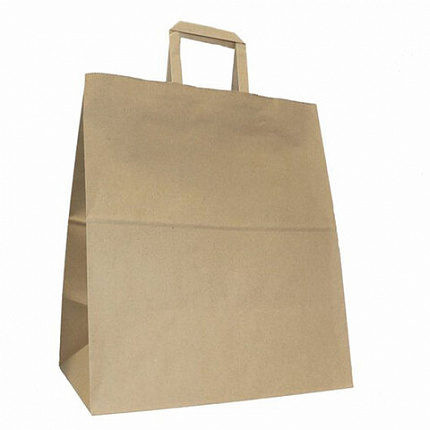 Крафт-пакет бумажный 32х20х37 см, плоские ручки, плотность 90 г/м2, 110494